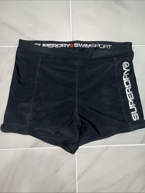 Superdry Black Mens Athletic Swim Shorts with White Logo